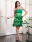 Green Column Straps Mini-length Satin Appliques Prom Dress