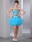 Aqua Blue A-line Strapless Mini-length Tulle and Taffeta Sequins Prom Dress