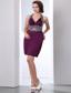 Purple Column Halter Mini-length Taffeta Beading Prom Dress