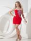 Red Column / Sheath Strapless Mini-length Chiffon Beading Prom Dress