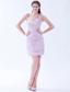 Lavender Column One Shoulder Mini-length Chiffon Hand Made Flower Prom / Homecoming Dress