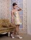 Champagne Column Strapless Mini-length Taffeta Beading and Ruch Prom / Homecoming Dress
