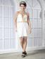 White Column Sweetheart Mini-length Satin Beading Prom Dress