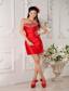 Red Column Sweetheart Mini-length Satin Beading Prom / Homecoming Dress