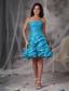 Aqua A-Line / Princess Strapless Mini-length Taffeta Beading Prom Dress