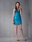 Blue Column Strapless Mini-length Taffeta Ruch Prom Dress
