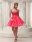 Ruched Bodice and Leopard Coral Red Lovely Prom / Cocktail Dress With Mini-length