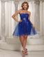 A-line Peacock Blue Sequins Over Skirt Mini-length Strapless Prom Dress Online