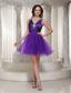 Custom Made V-neck Purple Organza Prom Dress With Beaded Bodice