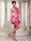 Rose Pink Column Strapless Mini-length Taffeta Handle Flowers Prom / Cocktail Dress