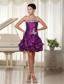 Appliques Lace-up Strapless With Ruched Bodic Cocktail Dress Eggplant Purple