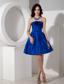 Blue A-line Strapless Mini-length Taffeta Hand Flowers Prom Dress