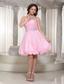 A-line Baby Pink Homecoming Dress With Beaded Decorate