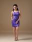 Purple Column Straps Mini-length Taffeta Beading Prom Dress