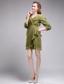 Olive Green Short V-neck 3 / 4-length Sleeve Mini-length Chiffon Ruch Prom Dress