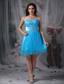 Bule Column Sweetheart Mini-length Organza Beading Prom Dress
