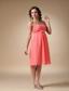 Watermelon Red Empire Strapless Knee-length Chiffon Ruch Prom / Homecoing Dress