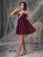 Dark Purple Empire One Shoulder Mini-length Chiffon Appliques Prom Dress