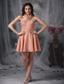Rust Red A-line Halter Mini-length Chiffon Ruch Prom Dress