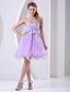 Lilac Sweetheart Beaded Chiffon Sash Short Dress For Prom Knee-length Organza
