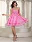 Rose Pink A-line One Shoulder Mini-length Taffeta and Organza Beading Prom Dress
