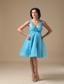 Aqua A-line V-neck Knee-length Organza Prom Dress