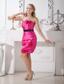 Hot Pink Column Strapless Mini-length Taffeta Hand Made Flowers Homecoming / Cocktail Dress
