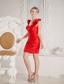 Red Column Halter Mini-length Satin Ruch Prom Dress
