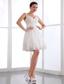 White A-line Spaghetti Straps Mini-length Chiffon Appliques Prom Dress