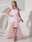 Baby Pink Column / Sheath One Shoulder High-lowChiffon and Taffeta Hand Made Flowers Prom Dress