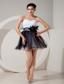 Black and White A-line / Princess Sweetheart Mini-length Tulle Hand Made Flowers Prom Dress