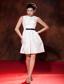 White A-line / Princess Bateau Mini-length Taffeta Prom Dress
