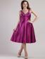 Purple Empire V-neck Ankle-length Elastic Woven Satin Beading Prom / Pageant Dress