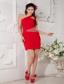 Red Column One Shoulder Mini-length Chiffon Beading Prom / Homecoming Dress
