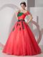 Coral Red Princess Off The Shoulder Floor-length Organza Appliques Prom Dress
