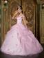 Pink Ball Gown Off The Shoulder Floor-length Organza Appliques Quinceanera Dress