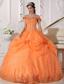 Orange Ball Gown Off The Shoulder Floor-length Taffeta and Organza Appliques and Hand Made Flowers Quinceanera Dress