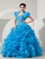 Baby Blue A-line / Princess Sweetheart Floor-length Organza Beading Prom Dress