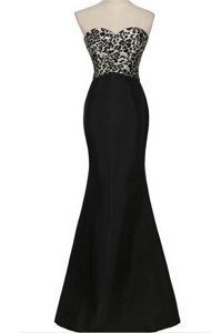 High Quality Mermaid Satin Sweetheart Sleeveless Lace Up Pattern Military Ball Dresses For Women in Black