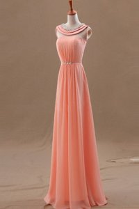 Simple Chiffon Sleeveless Floor Length Homecoming Dress and Beading