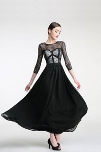 Super Scoop Black Column/Sheath Lace Prom Dresses Zipper Chiffon 3|4 Length Sleeve Ankle Length
