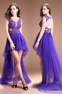 Custom Designed Scoop Sleeveless Zipper Dress for Prom Purple Organza