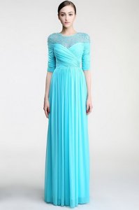 Hot Selling Scoop Aqua Blue Sleeveless Chiffon Zipper Mother Of The Bride Dress for Prom and Party