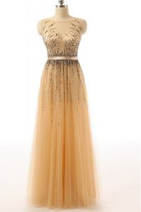 Wonderful Orange Evening Dress Prom and Party and For with Beading and Belt Bateau Sleeveless Side Zipper