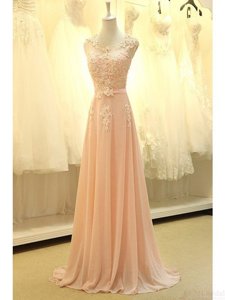 Smart Scoop Orange Prom Party Dress Organza Sweep Train Sleeveless Appliques and Belt