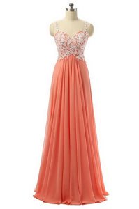 Clearance Orange Red Organza Zipper Prom Party Dress Sleeveless Floor Length Beading and Appliques