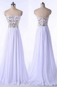 Trendy Lilac Zipper Prom Gown Appliques and Belt Sleeveless Brush Train