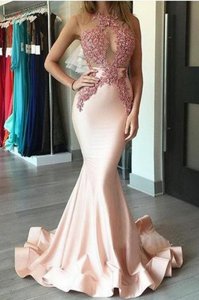 Beautiful Mermaid Peach Going Out Dresses Prom and Party and For with Beading Scoop Sleeveless Brush Train Zipper