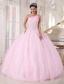 Baby Pink Ball Gown One Shoulder Floor-length Tulle Beading Quinceanera Dress