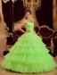 Lemon Green A-line / Princess One Shoulder Floor-length Ruffles Quinceanera Dress